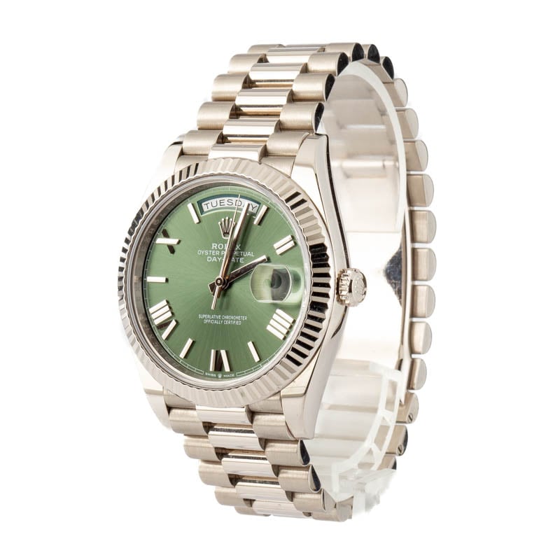 Rolex Day-Date 40 Mannequin 228239 with Olive Inexperienced Roman Numeral Dial